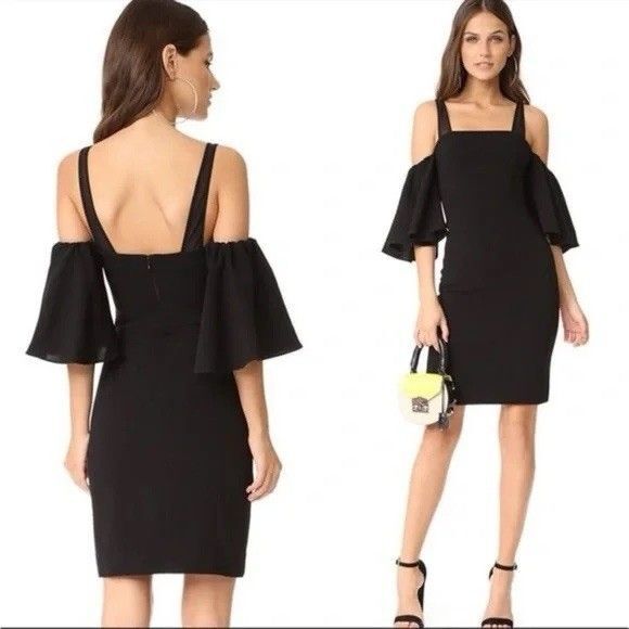 Cinq a Sept Size 6 Black Cold Shoulder Monroe Dress Square Neck Sleeveless - Picture 1 of 12